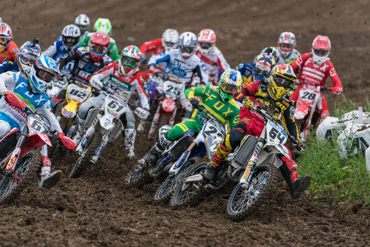 Max Nagl leads the opening MXGP moto but failed to finish