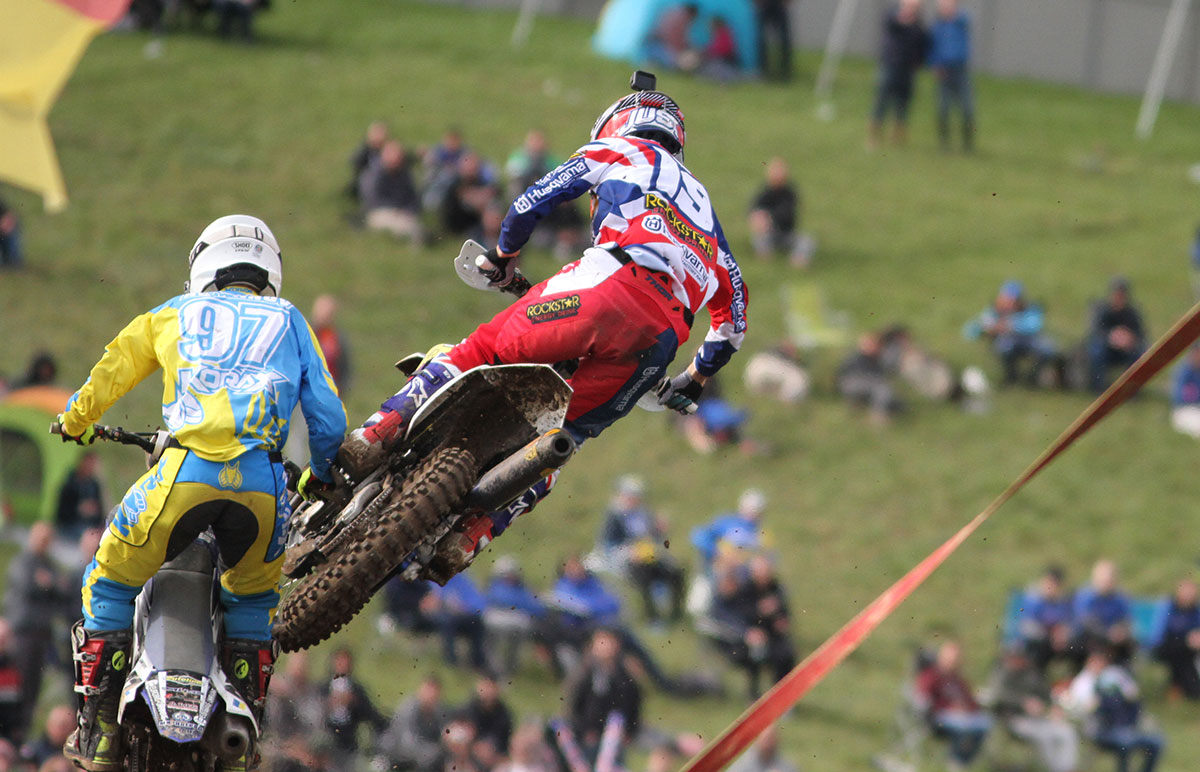 This is the moment Max Anstie got wiped out by a backmarker! Pic: Ady Cowshall